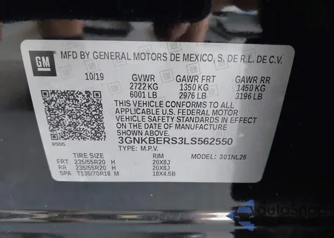 2020 Chevrolet Blazer Rs from USA, damaged, VIN 3GNKBERS3LS562550